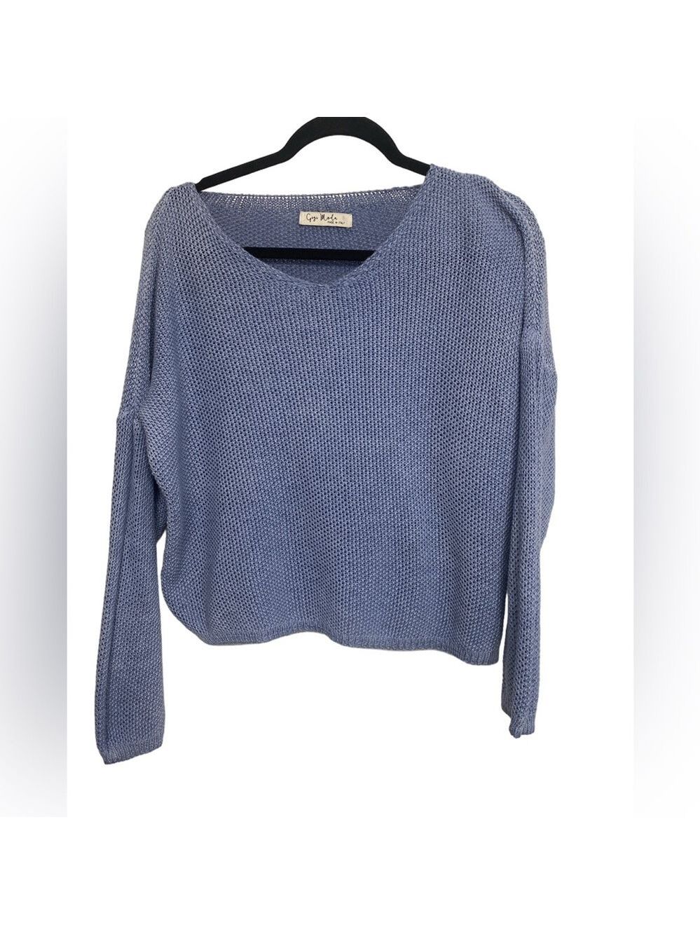 Gigi Moda Italy Periwinkle Blue Open Knit Cropped Sweater Top